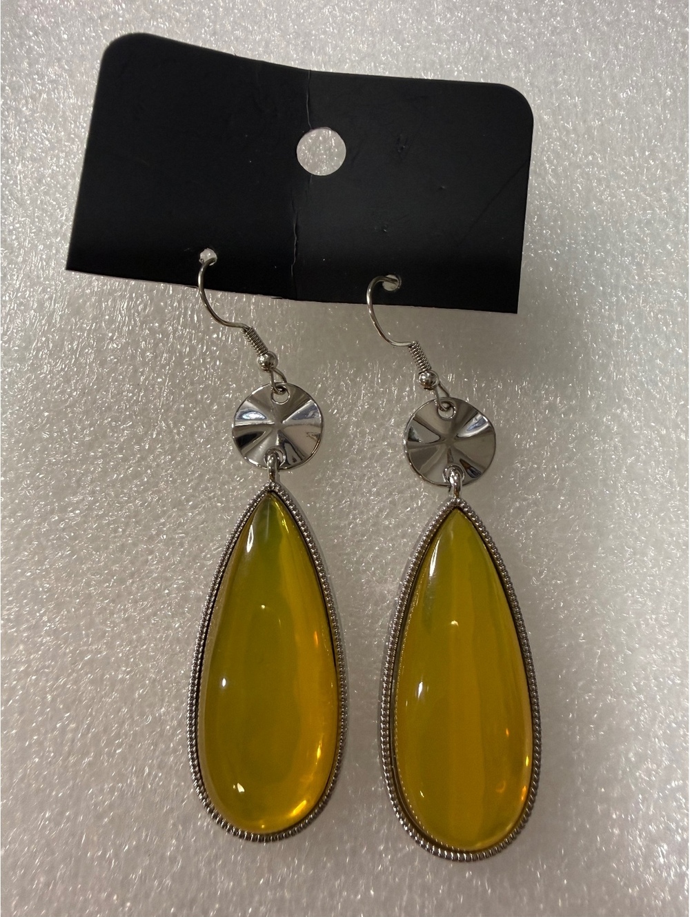 Yellow Teardrop Dangle Earrings Silver Tone Statement Fashion Jewelry